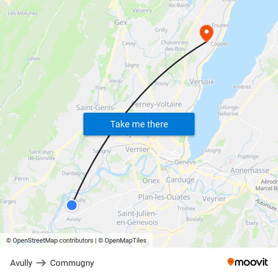 Avully to Commugny map