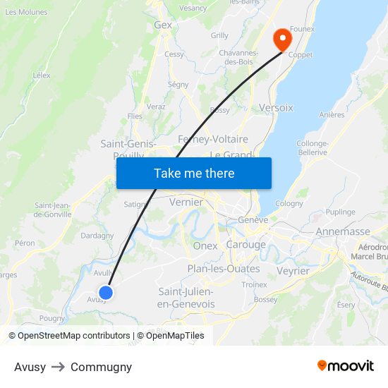 Avusy to Commugny map
