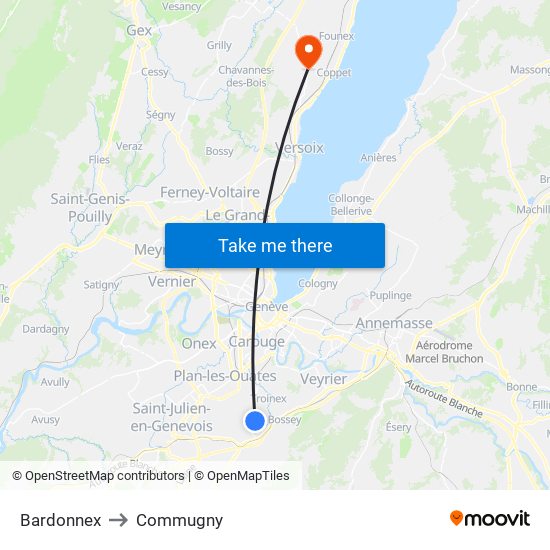 Bardonnex to Commugny map