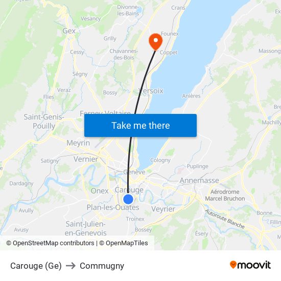 Carouge (Ge) to Commugny map