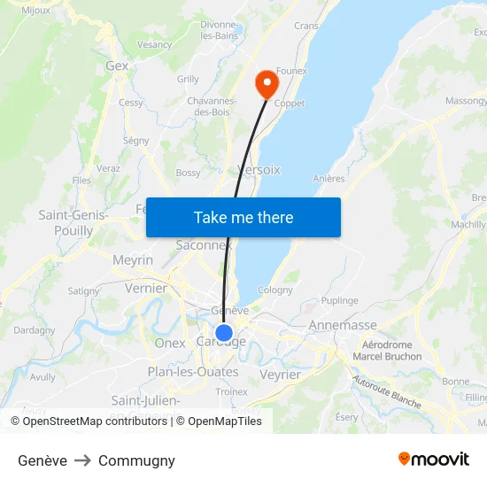 Genève to Commugny map
