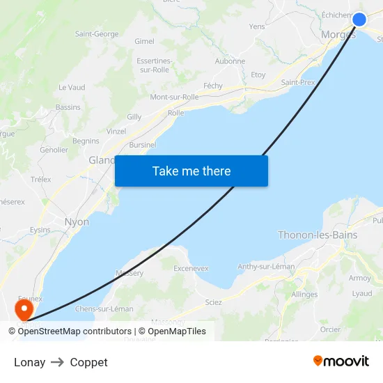 Lonay to Coppet map