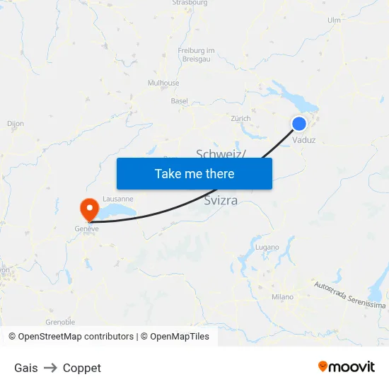 Gais to Coppet map