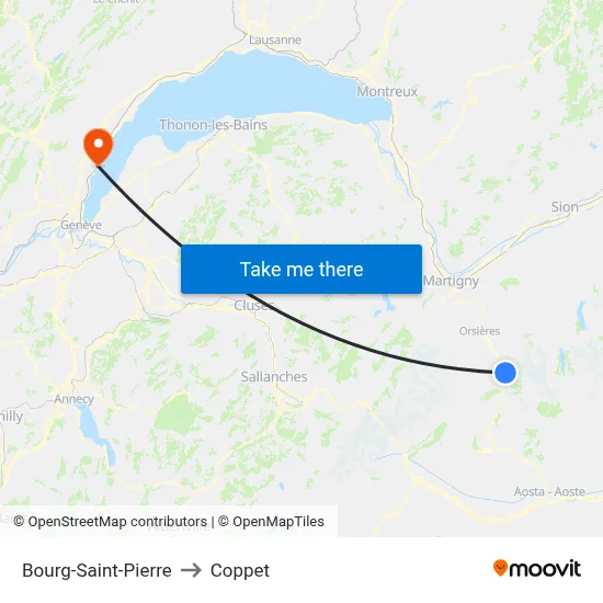 Bourg-Saint-Pierre to Coppet map