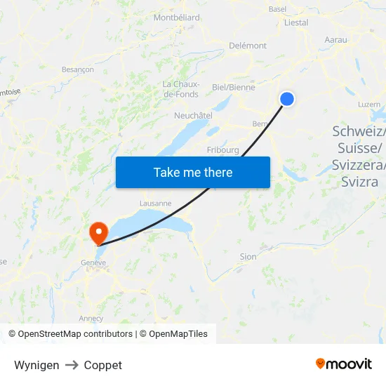 Wynigen to Coppet map