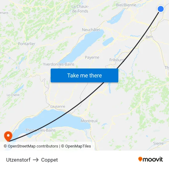 Utzenstorf to Coppet map