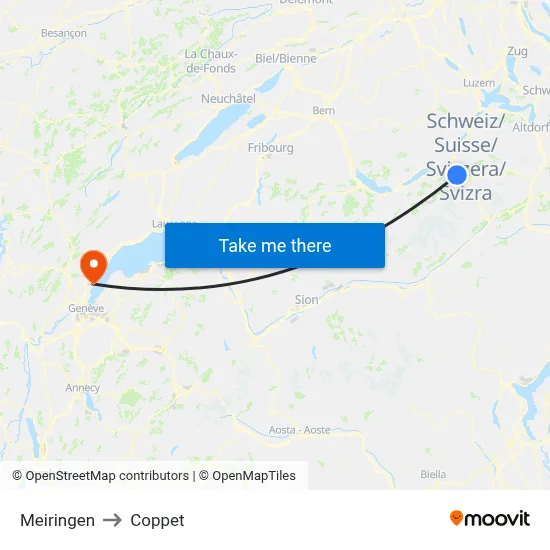 Meiringen to Coppet map