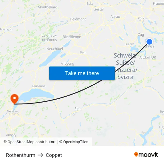 Rothenthurm to Coppet map