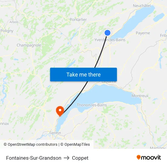 Fontaines-Sur-Grandson to Coppet map