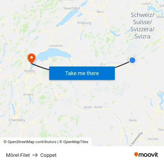 Mörel-Filet to Coppet map