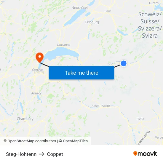 Steg-Hohtenn to Coppet map