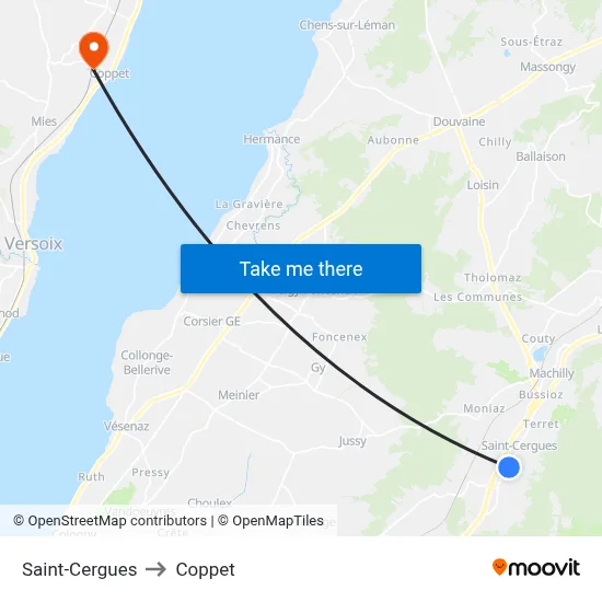 Saint-Cergues to Coppet map