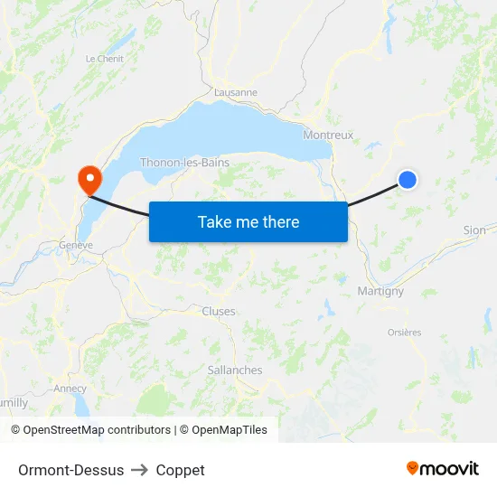 Ormont-Dessus to Coppet map