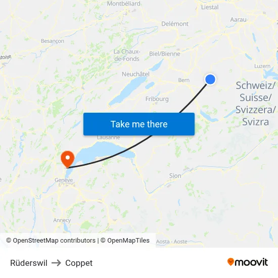 Rüderswil to Coppet map