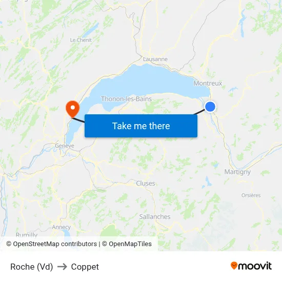 Roche (Vd) to Coppet map