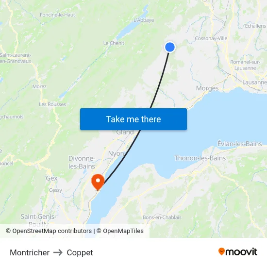 Montricher to Coppet map