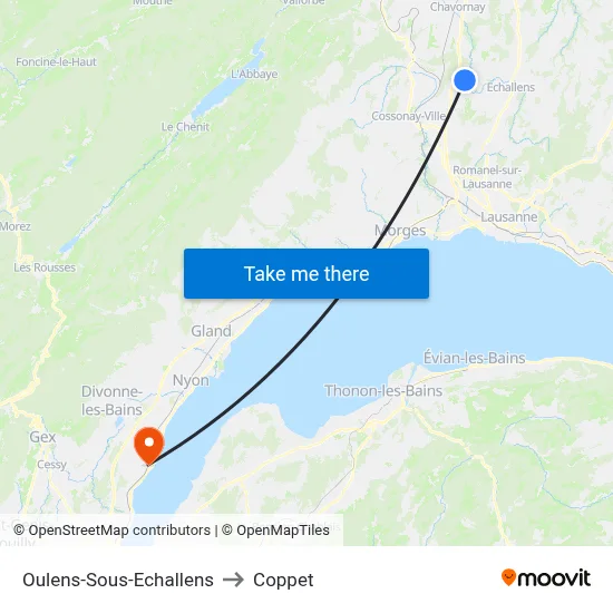 Oulens-Sous-Echallens to Coppet map