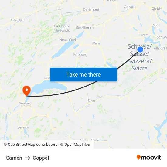 Sarnen to Coppet map