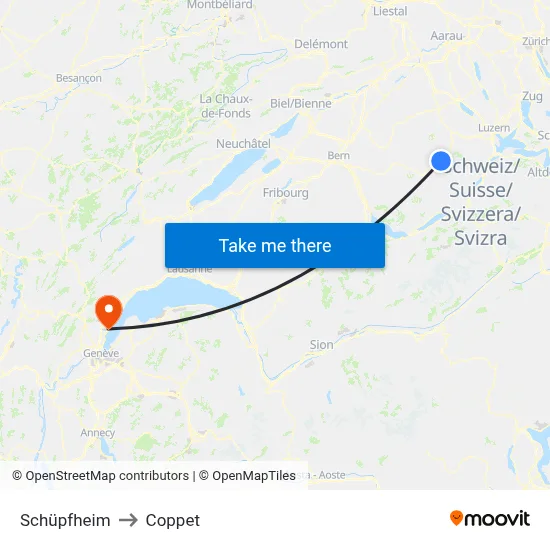 Schüpfheim to Coppet map
