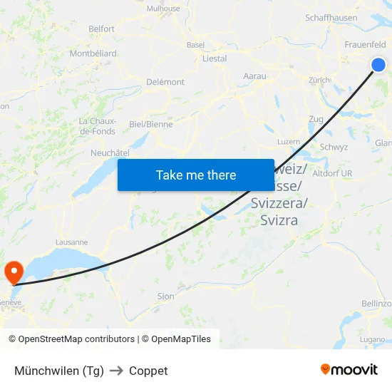 Münchwilen (Tg) to Coppet map