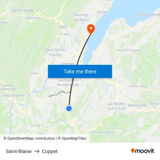 Saint-Blaise to Coppet map