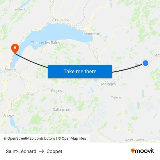 Saint-Léonard to Coppet map