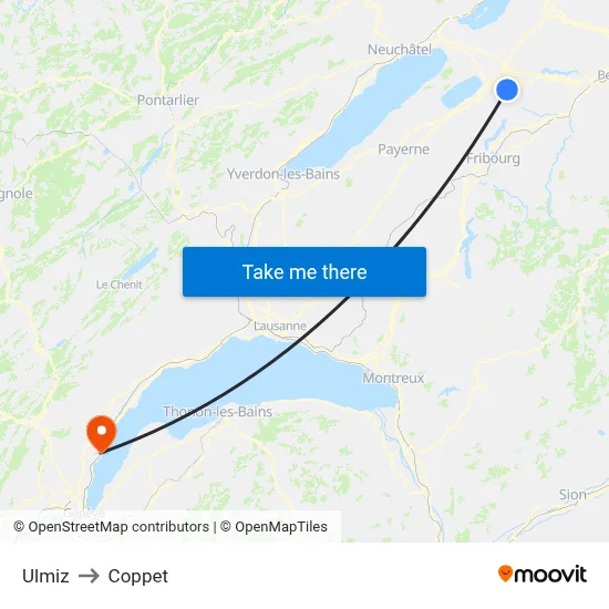 Ulmiz to Coppet map