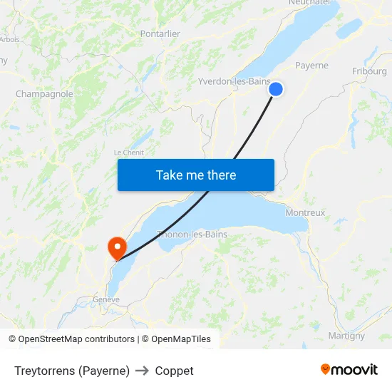 Treytorrens (Payerne) to Coppet map