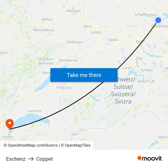Eschenz to Coppet map