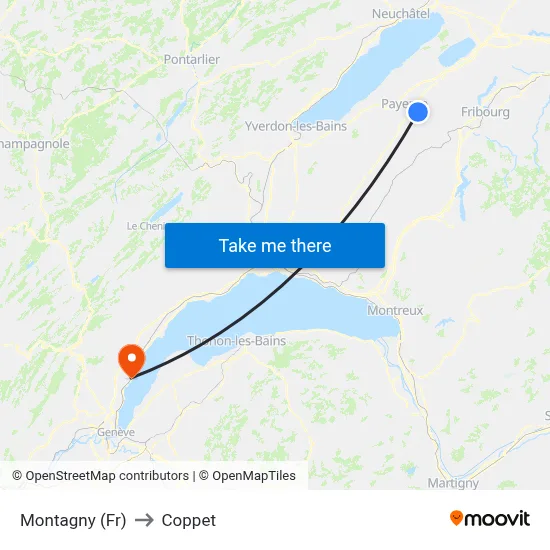 Montagny (Fr) to Coppet map