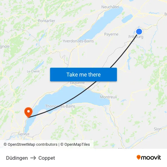 Düdingen to Coppet map