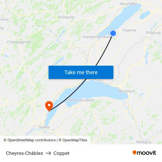 Cheyres-Châbles to Coppet map