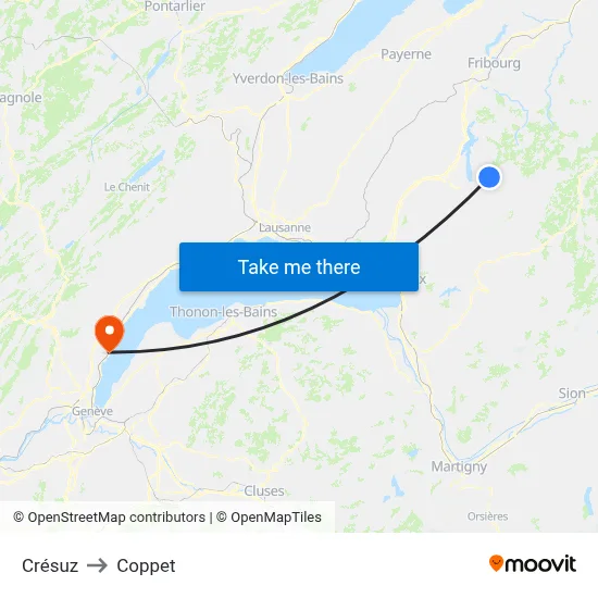Crésuz to Coppet map