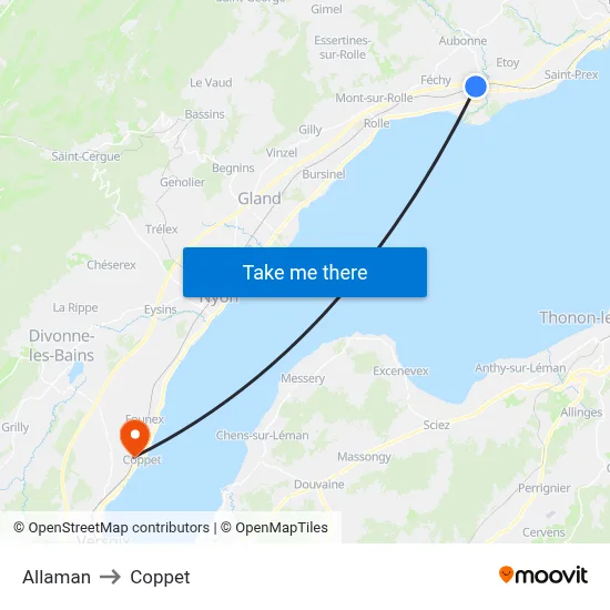 Allaman to Coppet map