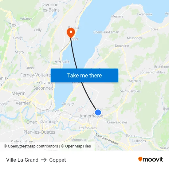Ville-La-Grand to Coppet map