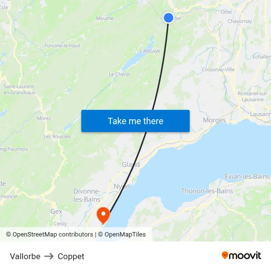 Vallorbe to Coppet map