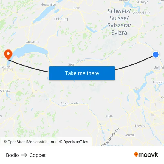Bodio to Coppet map