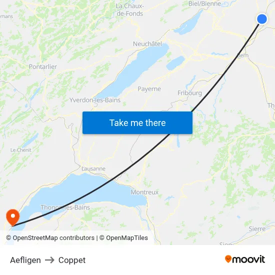 Aefligen to Coppet map