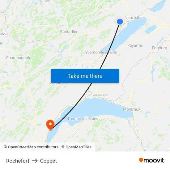 Rochefort to Coppet map