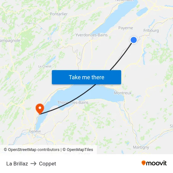 La Brillaz to Coppet map