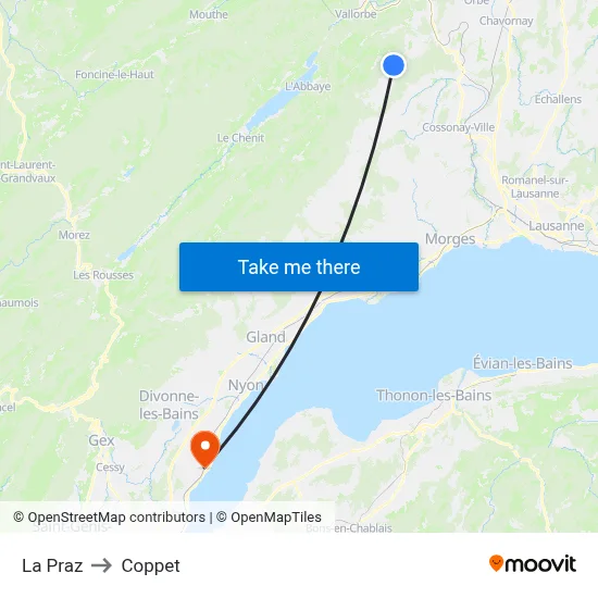 La Praz to Coppet map