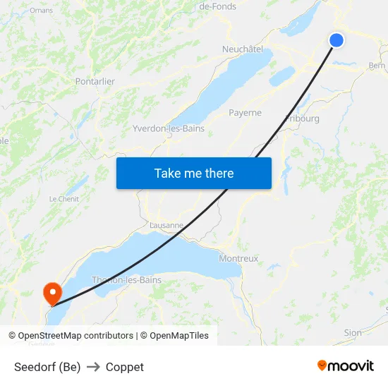 Seedorf (Be) to Coppet map