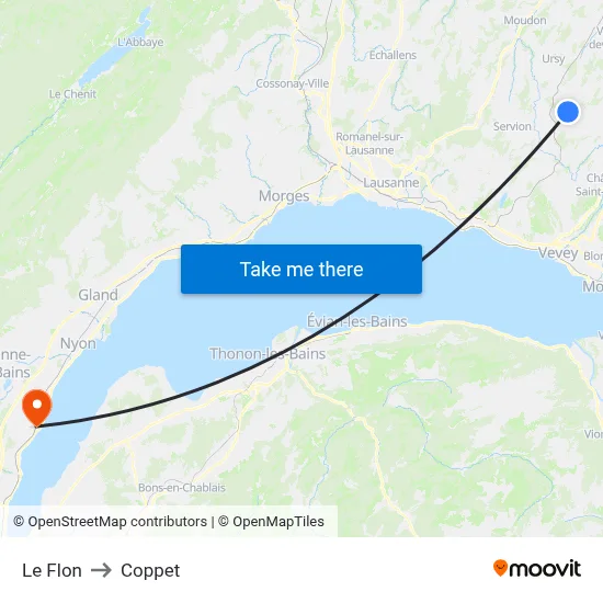 Le Flon to Coppet map