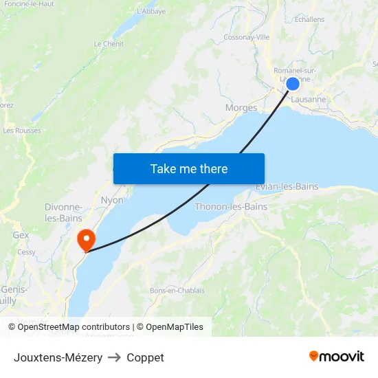 Jouxtens-Mézery to Coppet map