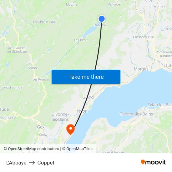 L'Abbaye to Coppet map
