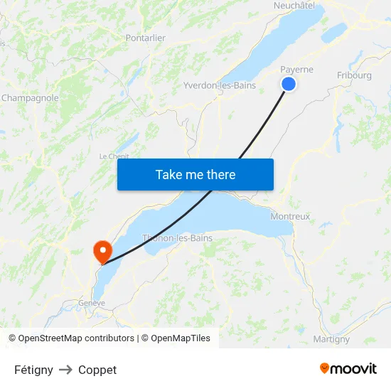 Fétigny to Coppet map