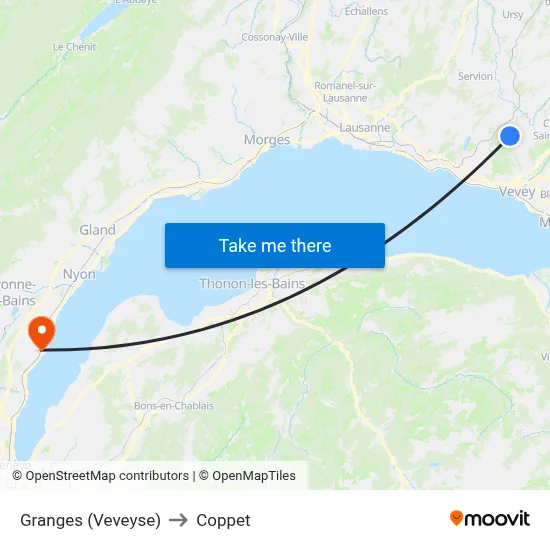 Granges (Veveyse) to Coppet map