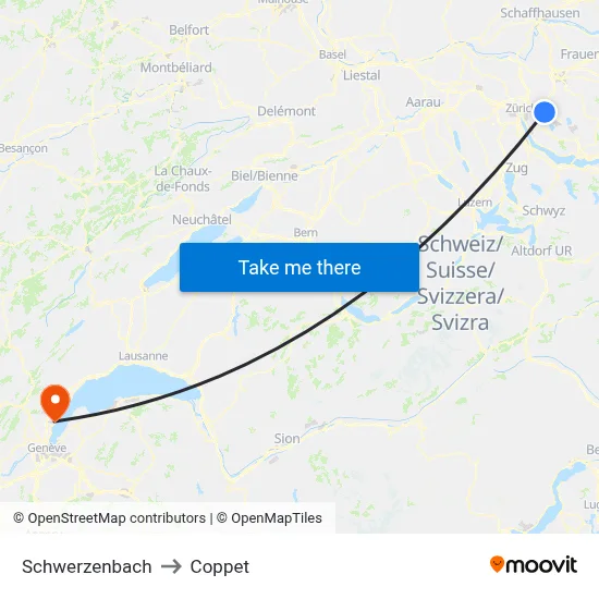 Schwerzenbach to Coppet map