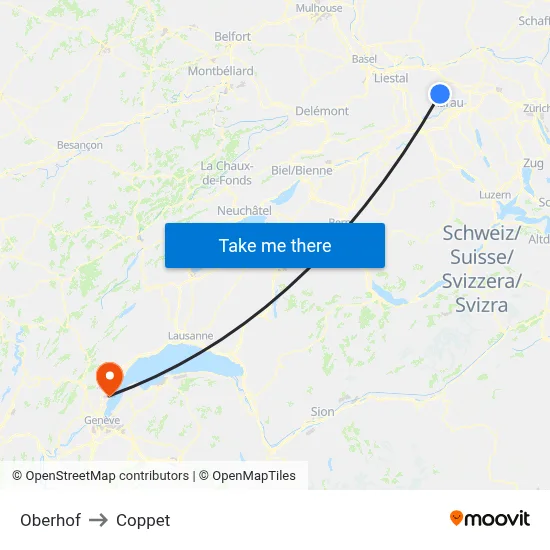 Oberhof to Coppet map