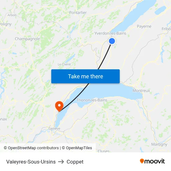 Valeyres-Sous-Ursins to Coppet map